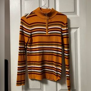 Mustard yellow striped long sleeve 70’s top